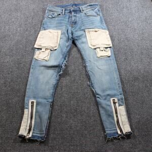 MNML Jeans Men's 29x32 Blue Slim Cargo Zip Ankle Stretch